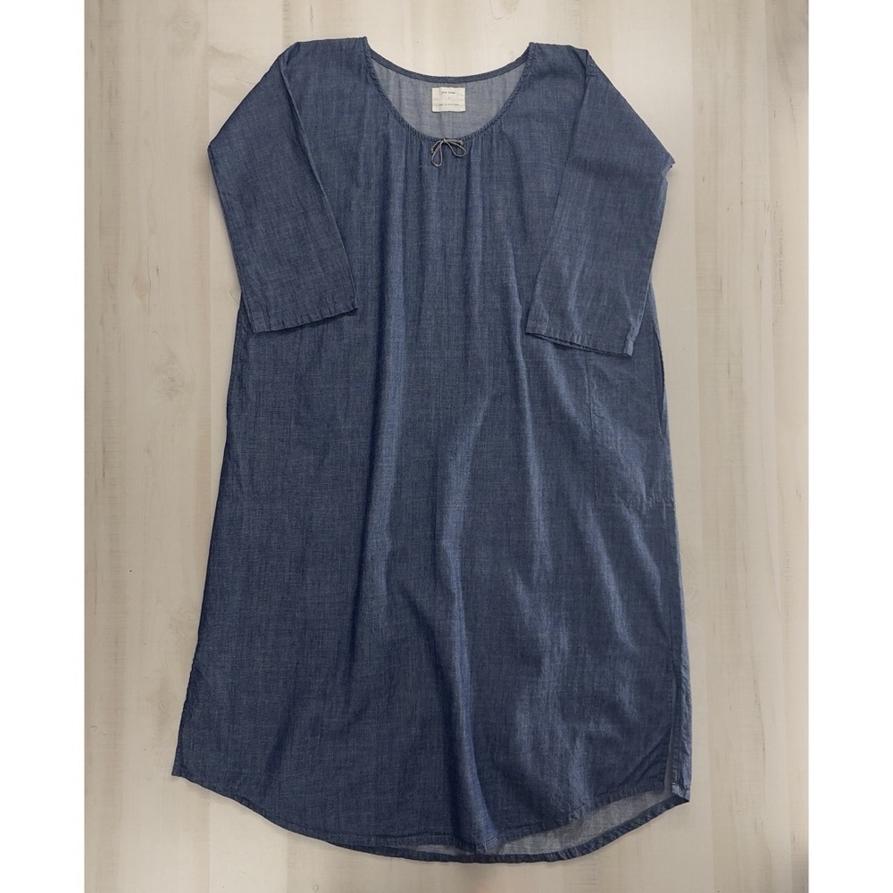 JESS BROWN linen chambray tunic dress lagenlook blue 0 XS boho